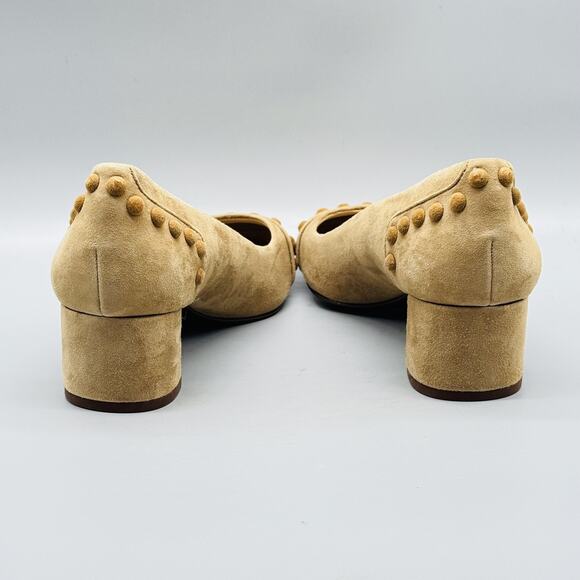 Tory Burch Shoes Womens 5.5 Beige Suede Pumps Colt Studded Round Toe Block Heels - Picture 6 of 11